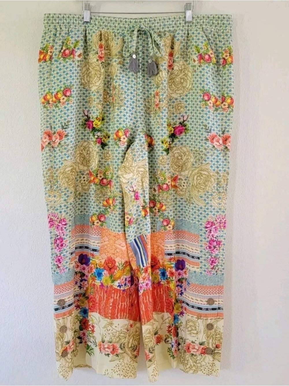 John Mark Boho Floral Wide Leg Pull On Pants XL